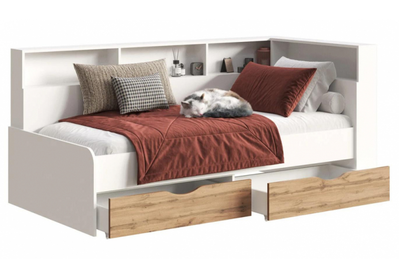 Кровать Амер 190х80 белый / дуб вотан (100x). 